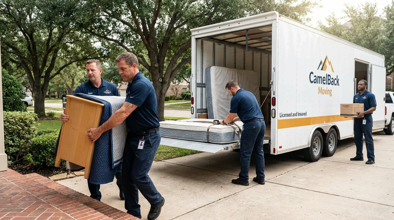 Crew loading residential truck for cross-state move from Montross, VA