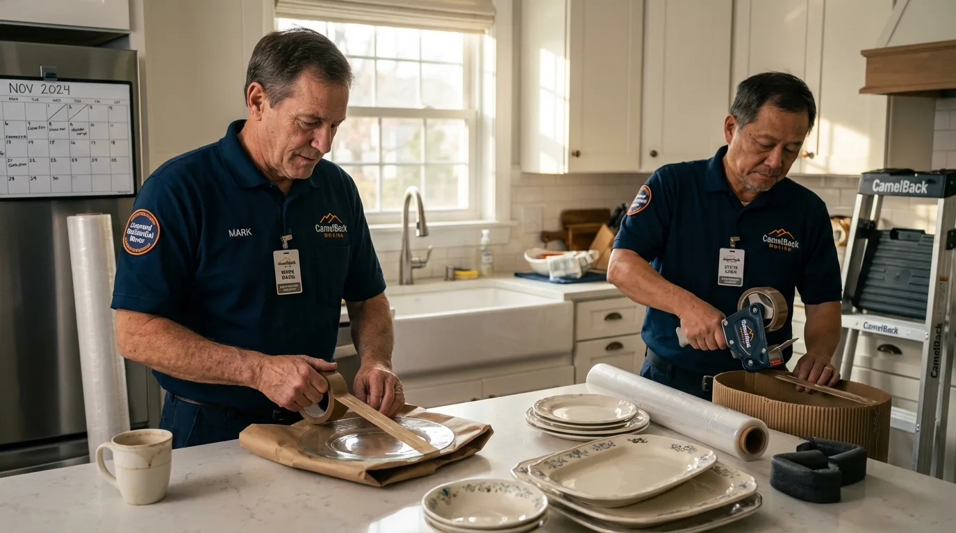 Professional crew packing kitchen dishware in Montross, VA